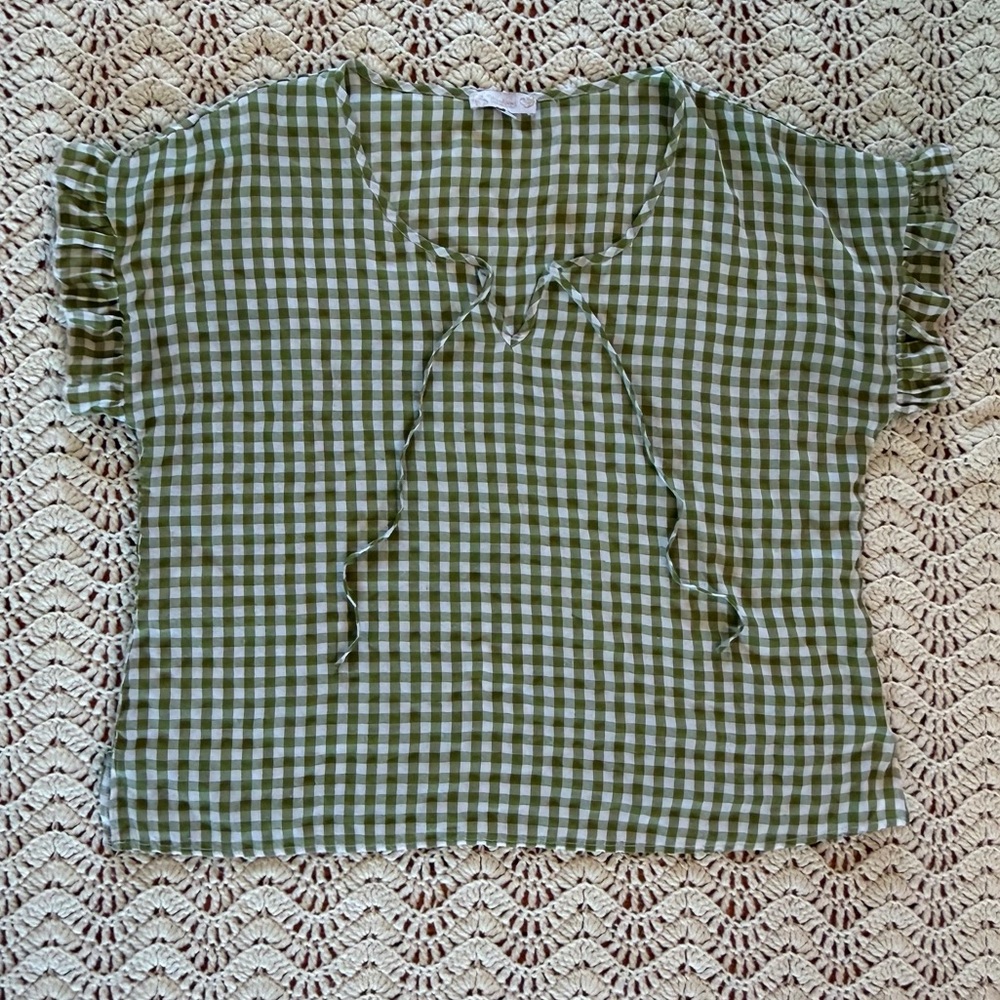 Green gingham blouse